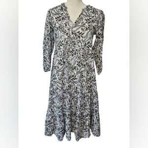 Lucky Brand 3/4 Sleeve Paisley Pattern Navy and White Dress Women's Size XS NWOT